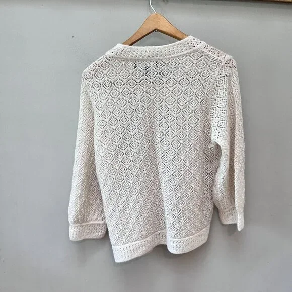 Jones New York Womens Ivory Knitted Lace Mohair and Wool Cardigan Sweater M - Picture 4 of 7